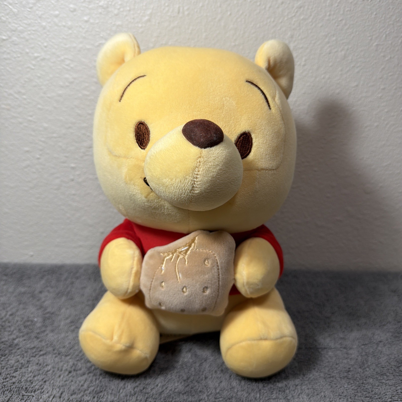 MINISO Winnie the Pooh Plush Toy “Sitting with Biscuit” Soft Gift Doll 11″