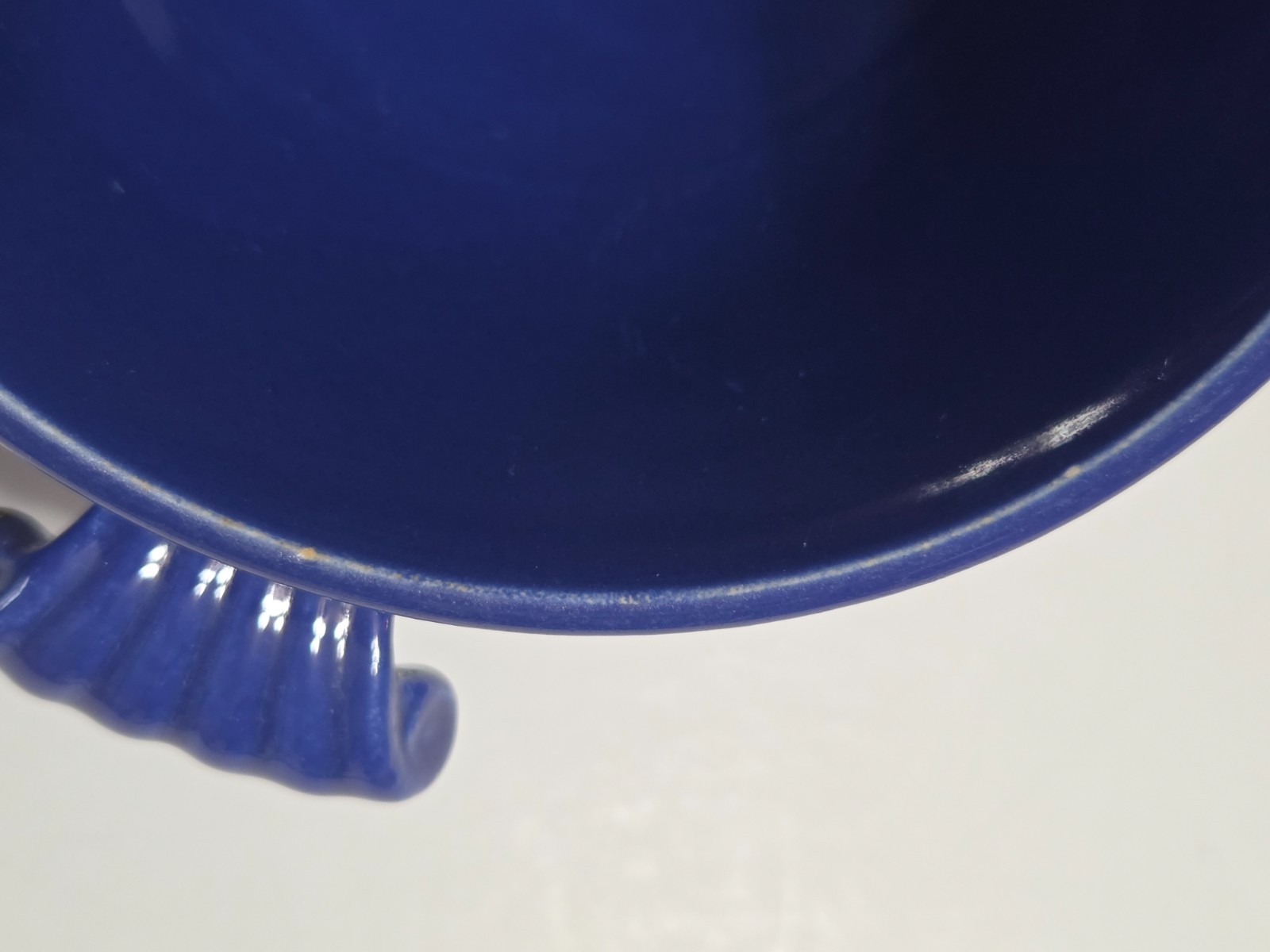 Fiesta Ware Blue Ceramic Glazed Ribbed Sugar Bowl No Lid Vintage Handles Round