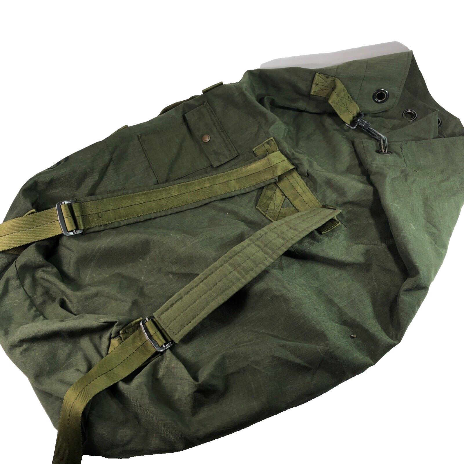 US Army Bag Duffel Nylon, OD Green NSN 8465-01-117-8699 w Backpack Straps & Grip