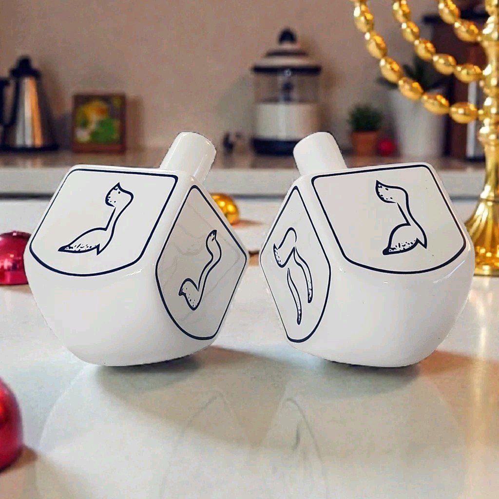 Dreidel Salt & Pepper Set / by “Godinger Gatherings” Fine Hanukkah Gift /Ceramic