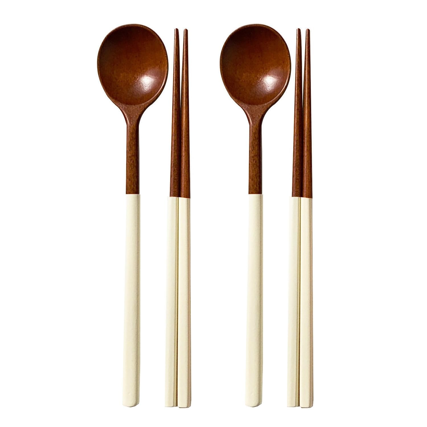 Korea Traditional Lacquer Wooden Chopsticks and Spoon Set 9.5in, Ivory