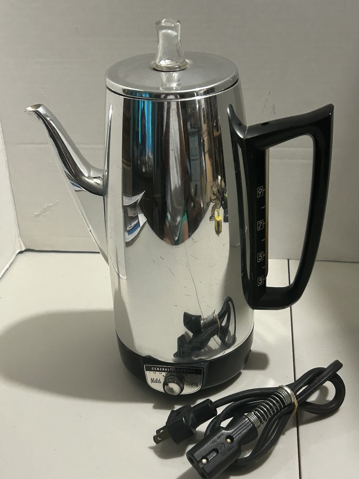 Vintage General Electric Immersible 9 Cup Percolator Chrome Coffee Pot Maker GE