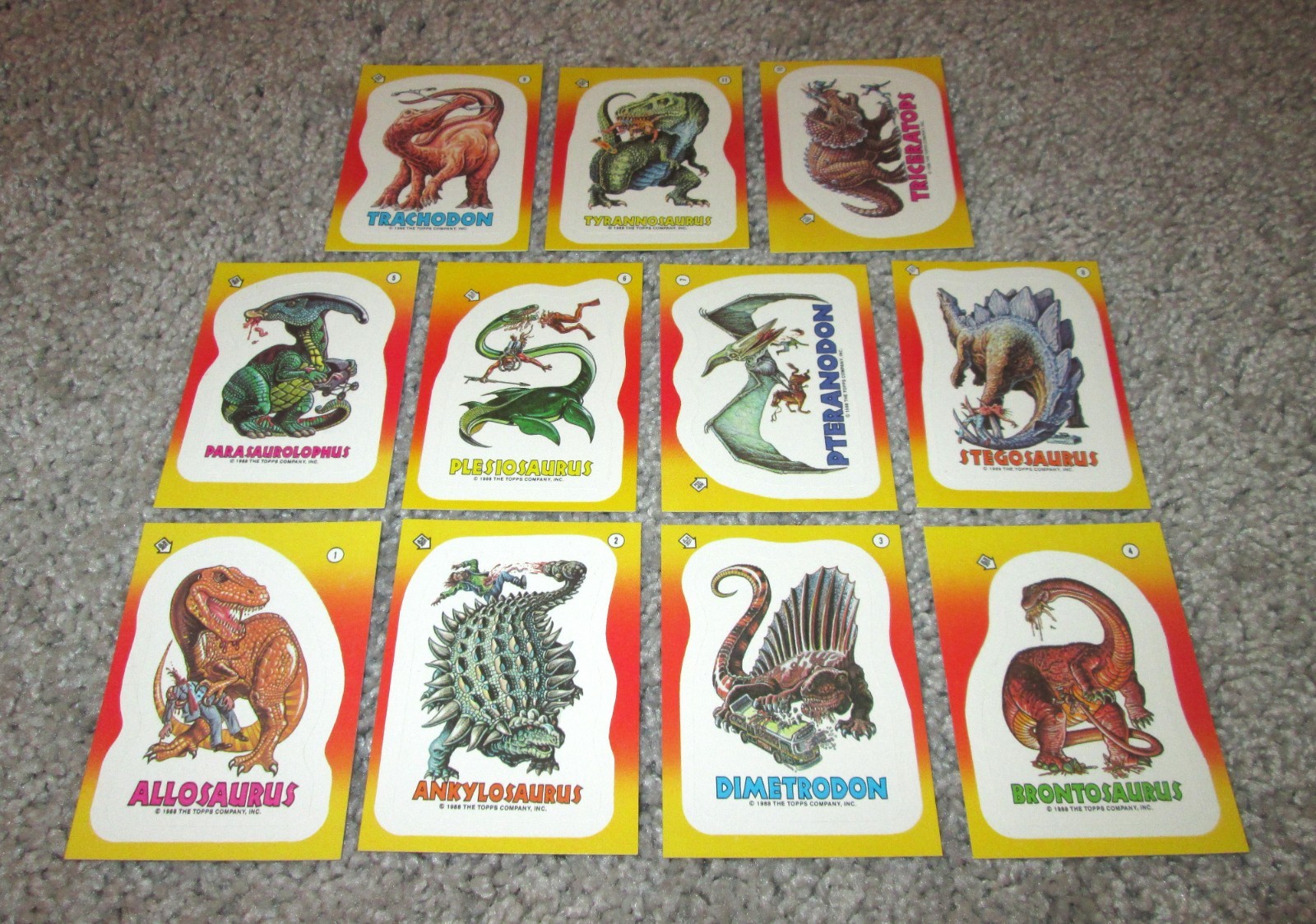 “Dinosaurs Attack!” 1988 Topps Complete Base Set (1-55) Sticker Set (1-11) Nrmt