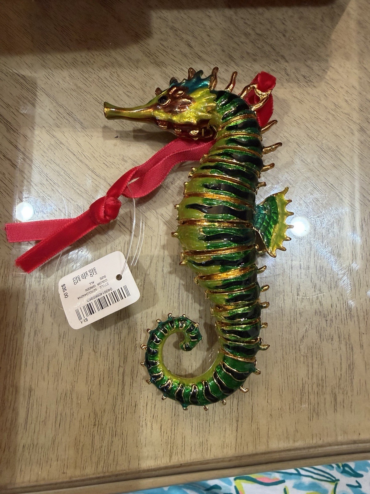 Dillard’s Trimmings Cloisonné Seahorse Christmas Hanging Ornament w/Box