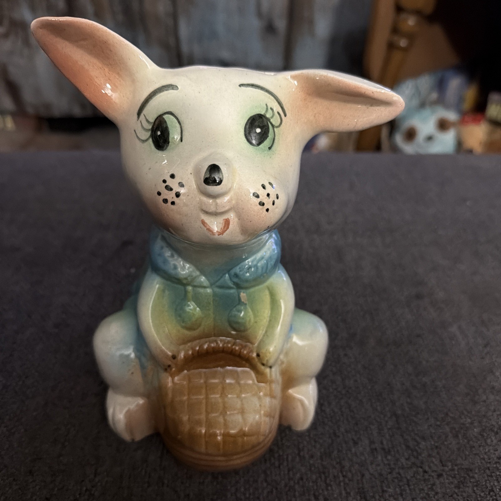 Vintage Anthropomorphic Easter Bunny Coin Bank KITSCHY Kitsch Ceramic 1950s