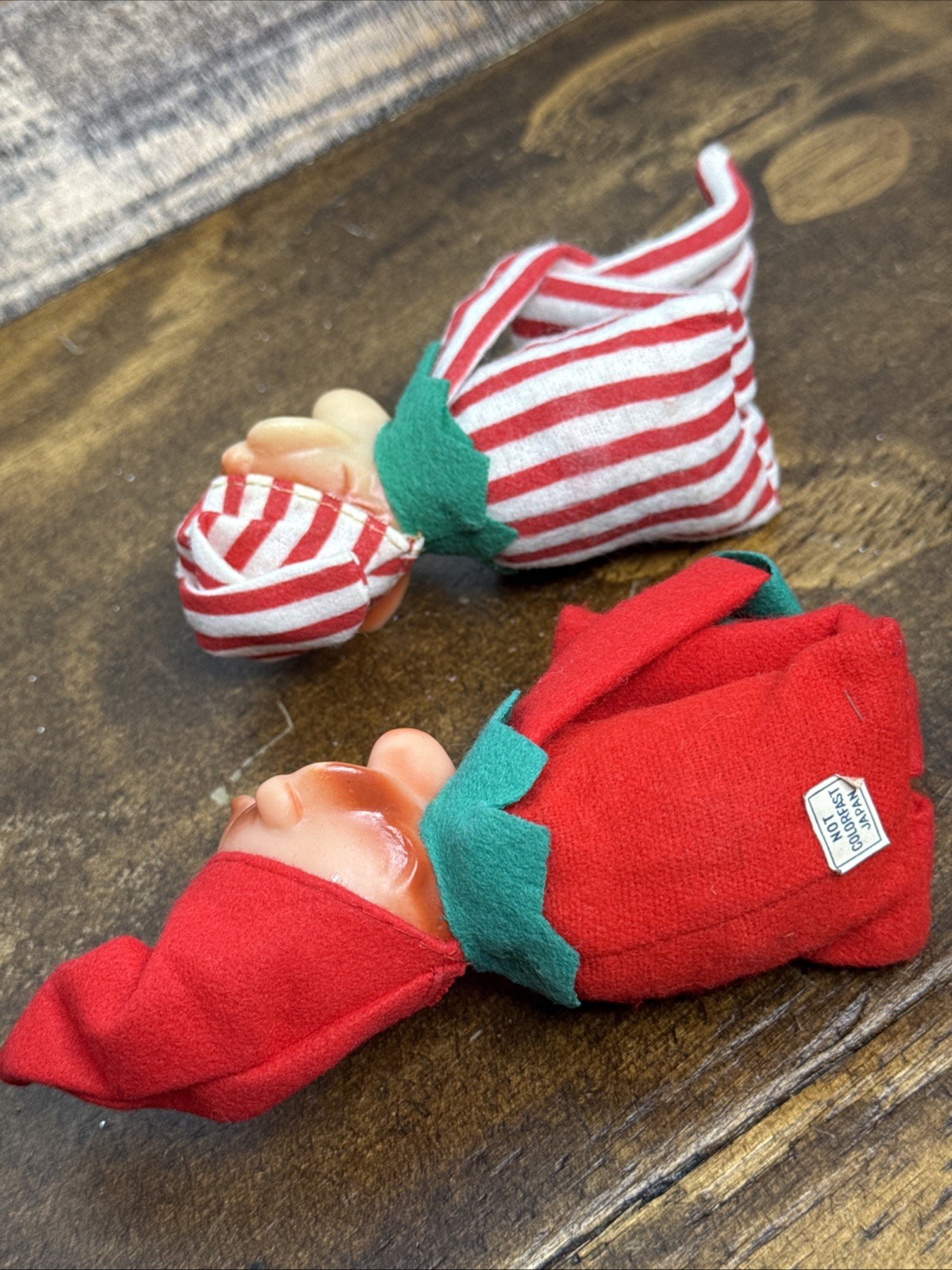 2 Pair VTG Not Colorfast Japan Elf Pixie Knee Hugger Christmas Shelf Sitters 9”