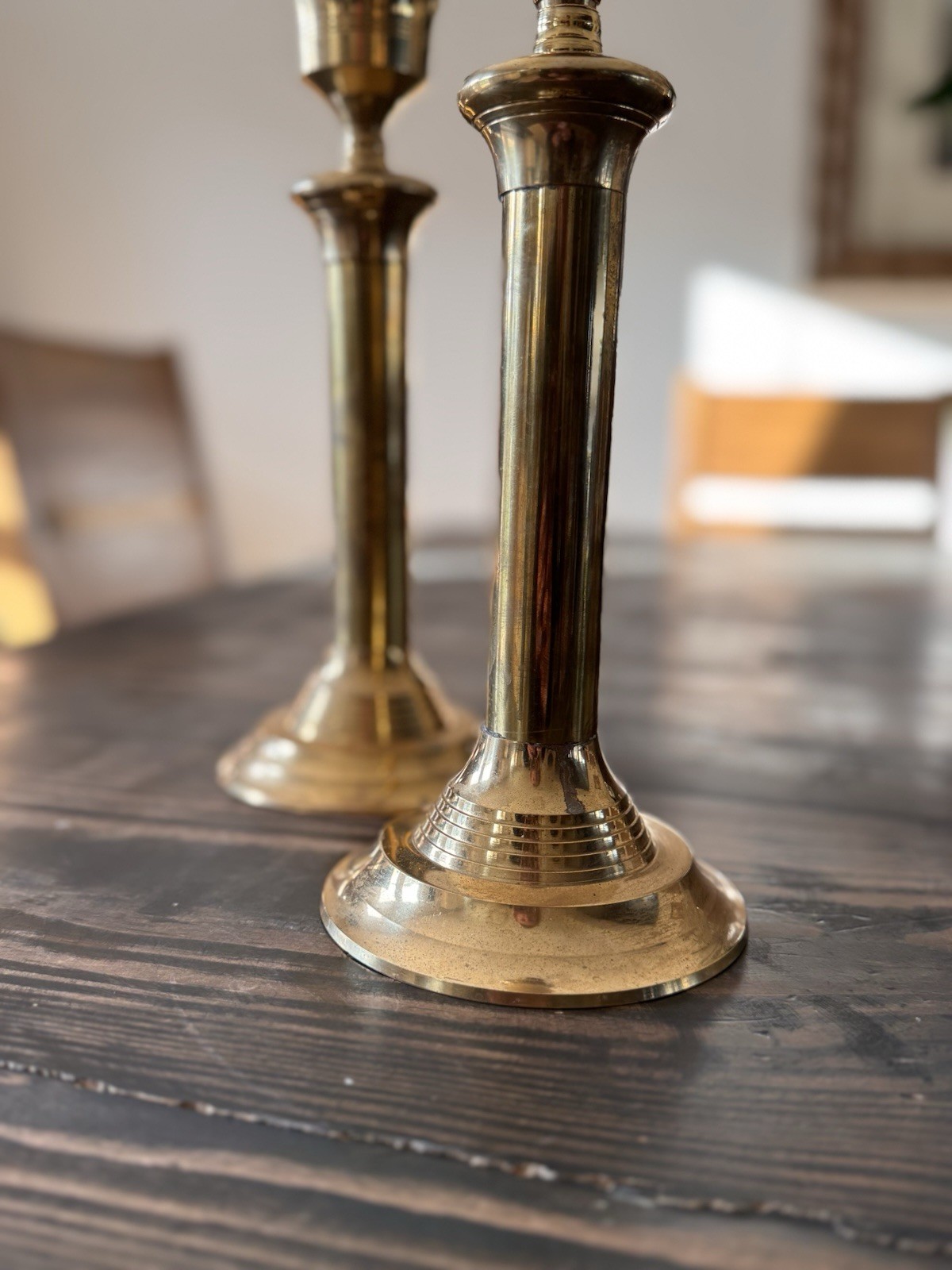 Hosley Solid Brass Candlestick Holders Pair 11” Vintage India Taper Candles