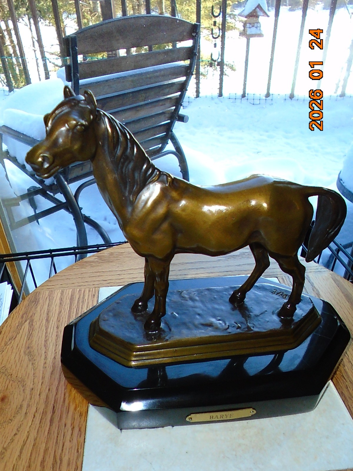 Antique Bronze Arabian Horse Sculpture Signed by Antoine Louis Barye