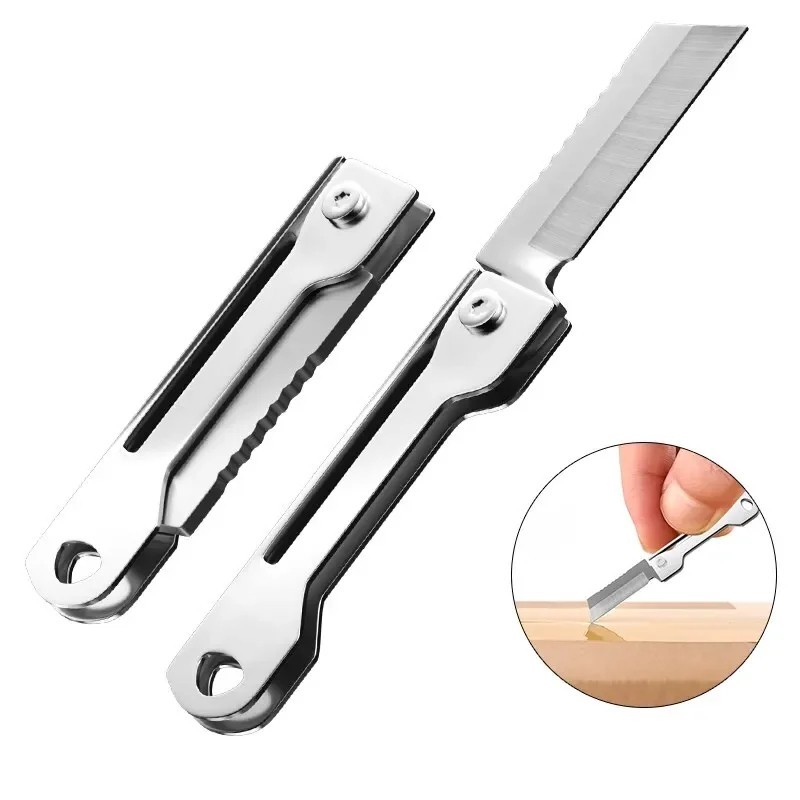 Mini EDC Folding Knife Box Cutter Stainless Steel Pocket Knife Key Chain