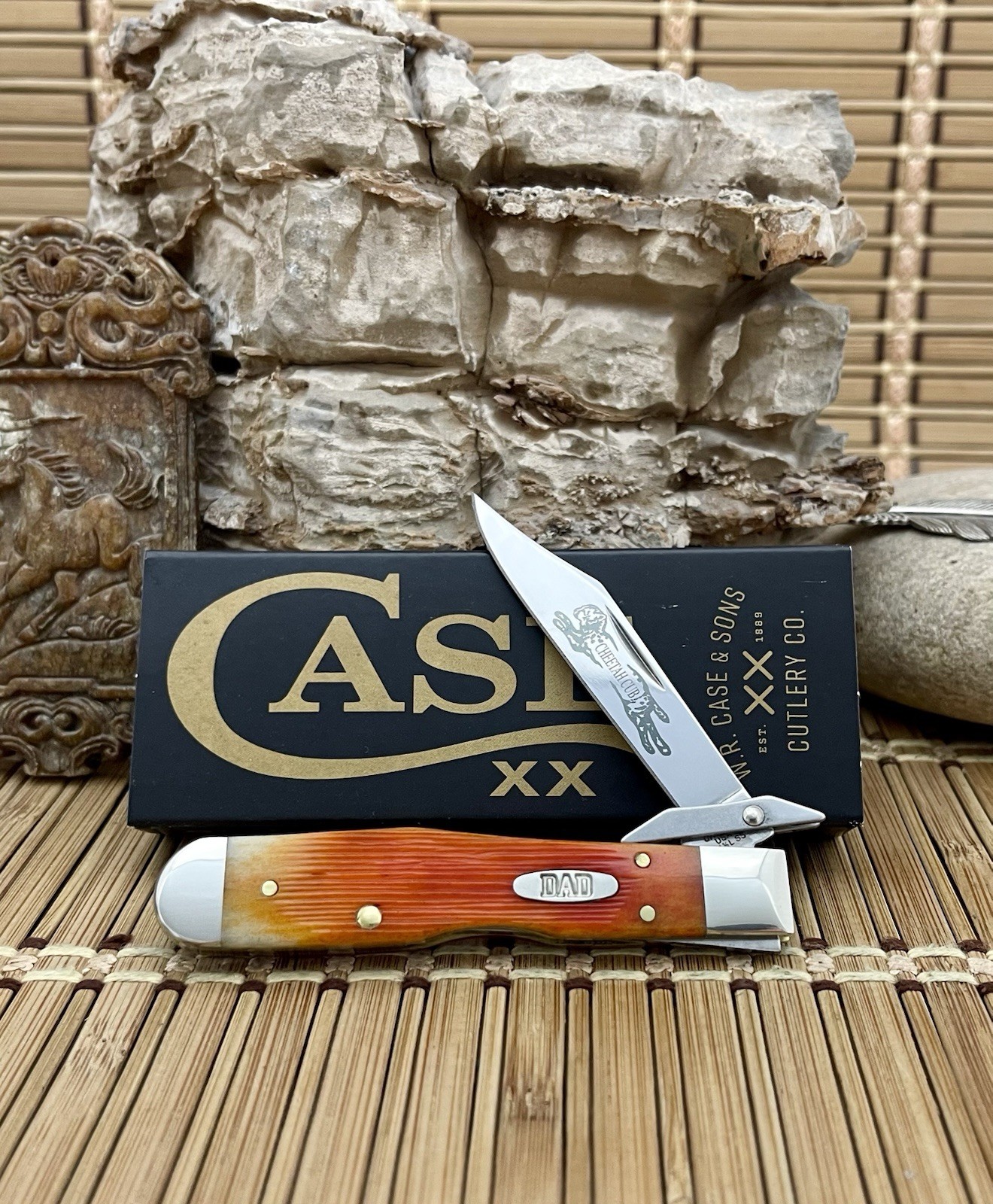 Case XX USA 2026 Barnboard Tequila Sunrise DAD 13363 Cheetah Cub Pocket Knife