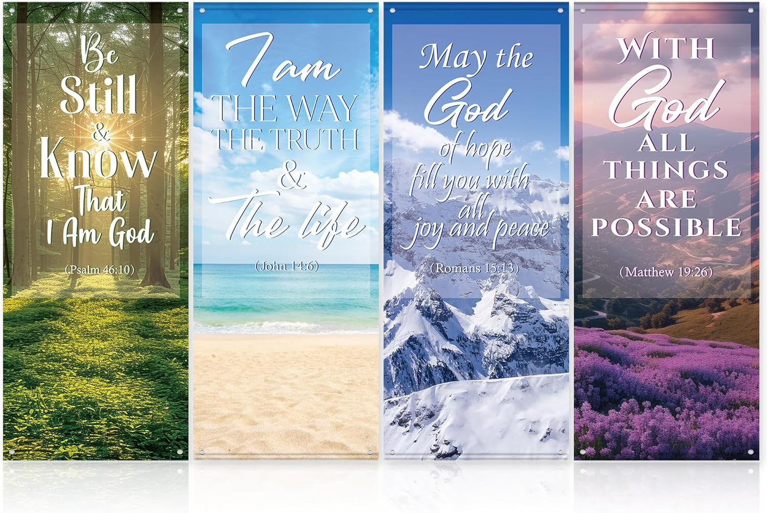 Church Banners Set of 4 with Scripture for Inspirational Worship Decor