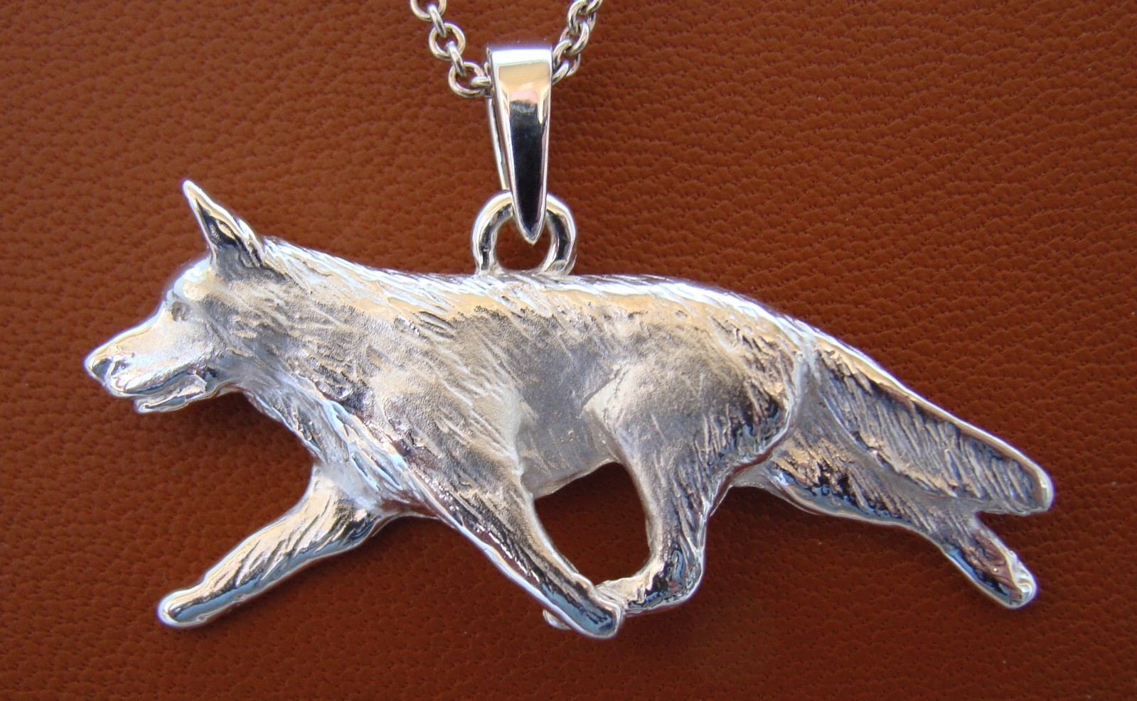 Large Sterling Silver German Shepherd Dog Gating Study Pendant