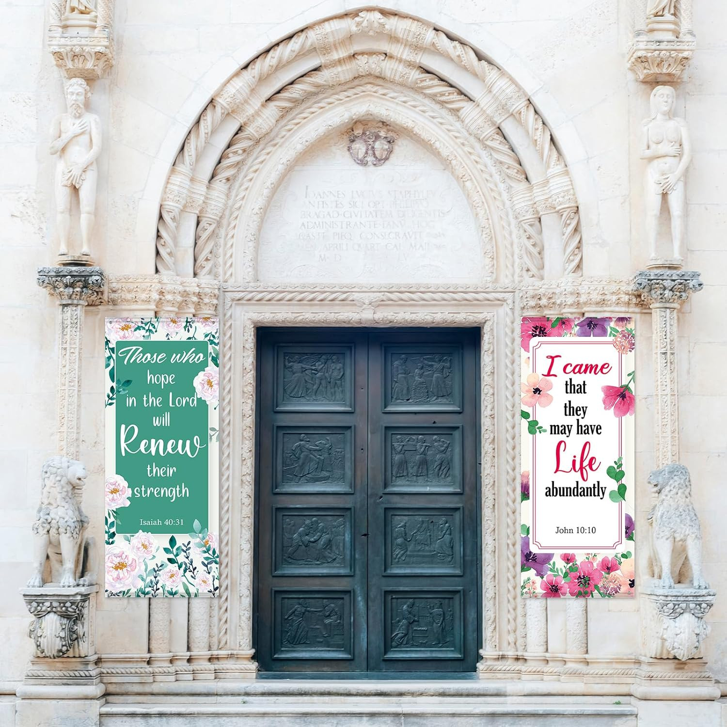 Church Scripture Banners Set – Inspirational Floral Decor for Worship Spaces
