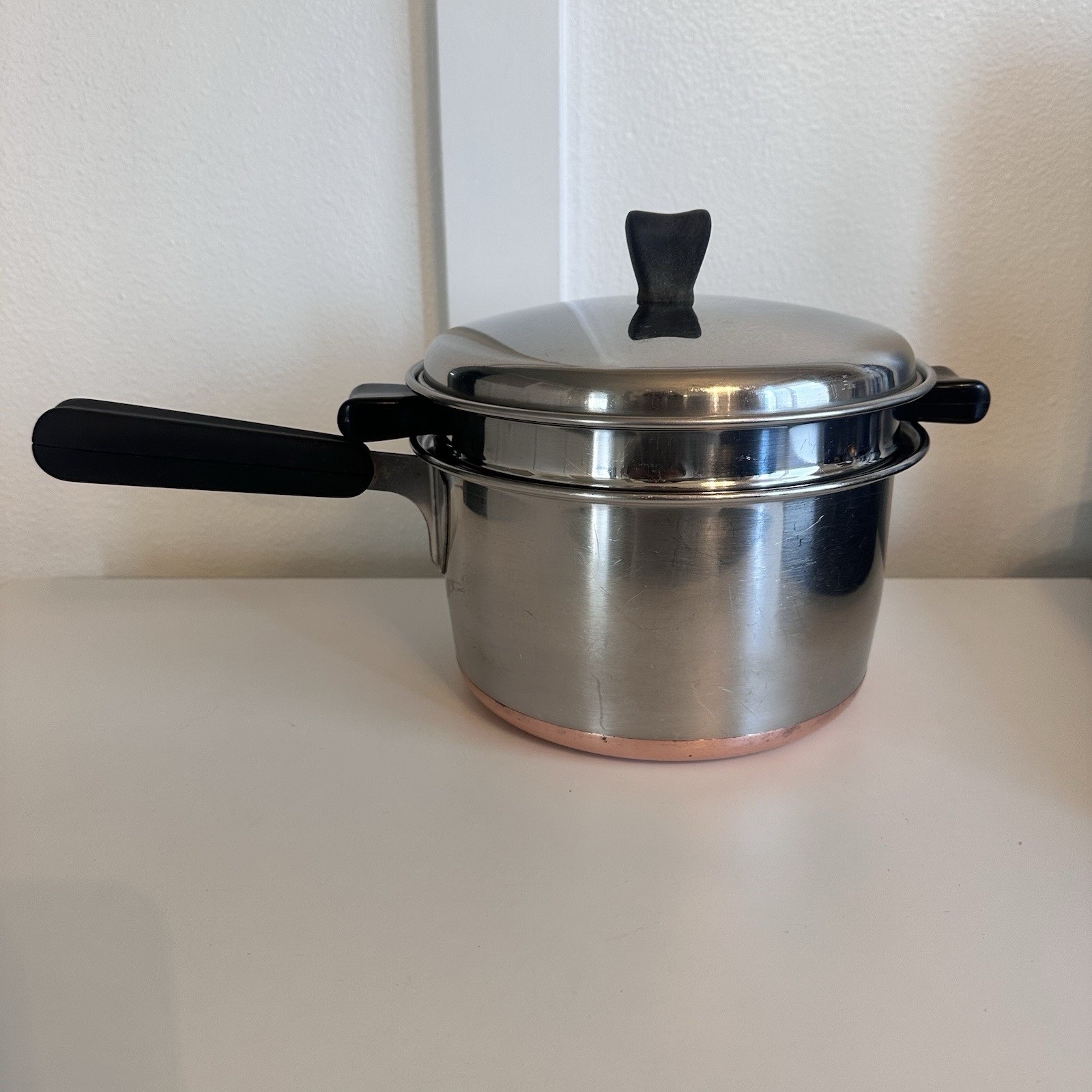 VTG ‘40s Thermic Ray 3qt Double Boiler Pot Norris Los Angeles Copper Bottom Pan