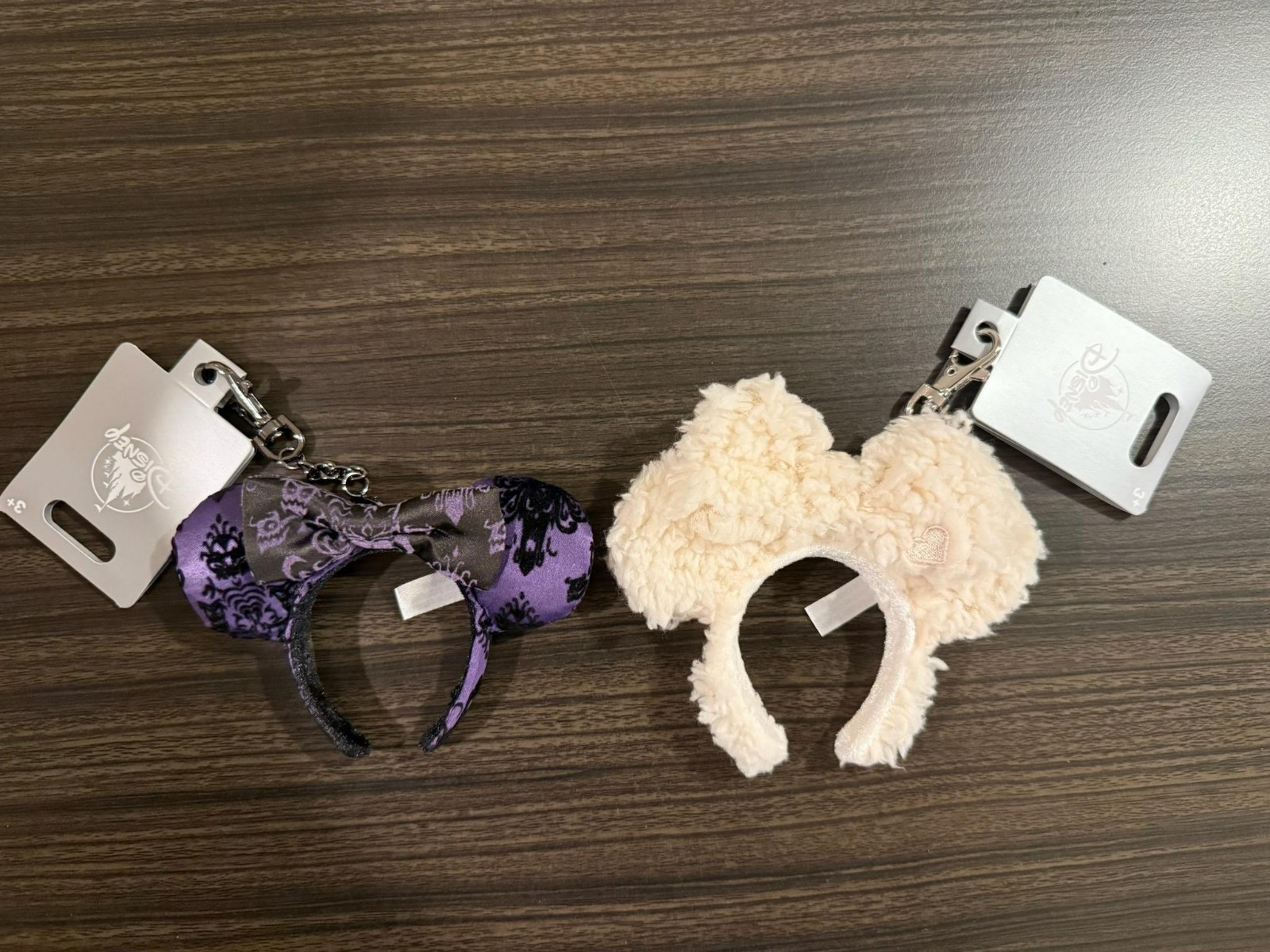 Disney Parks Mickey Ear Haunted Mansion Minnie Fluffy Charm Keychain Set Of 2