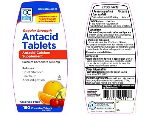 Quality Choice Regular Strength Calcium Carbonate 500 mg Antacid Chewable Tablet