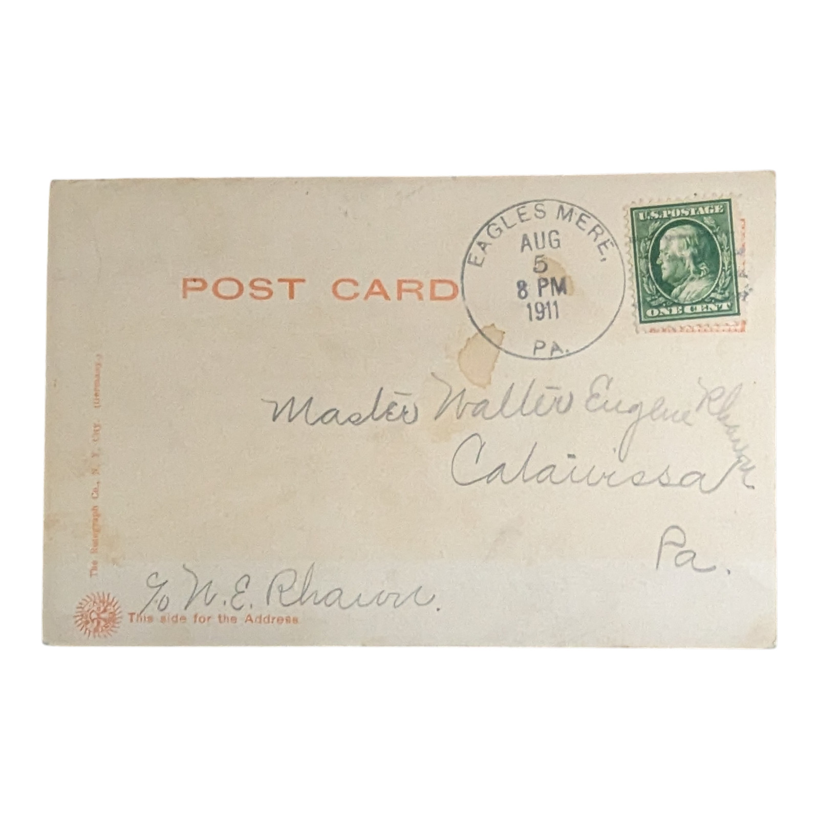 Undivided Back Antique Postcard Steamer Iroquois Eagles Mere PA