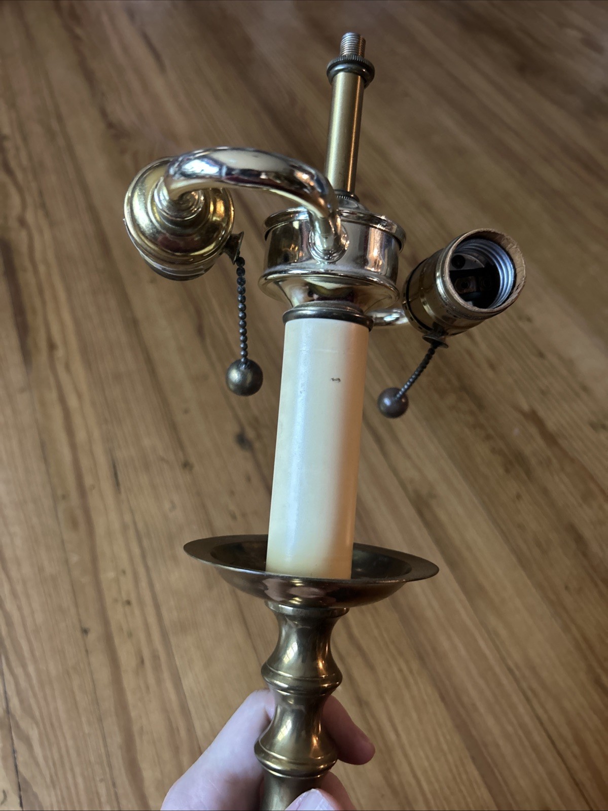 21 Inch Tall Brass Tabletop Double Light Lamp, NO SHADE!
