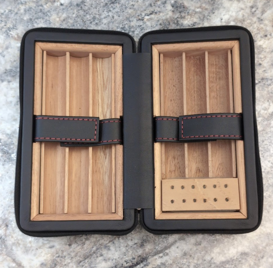 Black Leather Cigar Case Portable Travel Humidor Box w/ Cedar Wood 6 Cigars