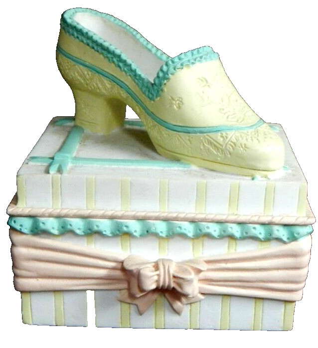 Trinket Box with High Heeled Shoe, Lift off Lid feminine gift gentile decor