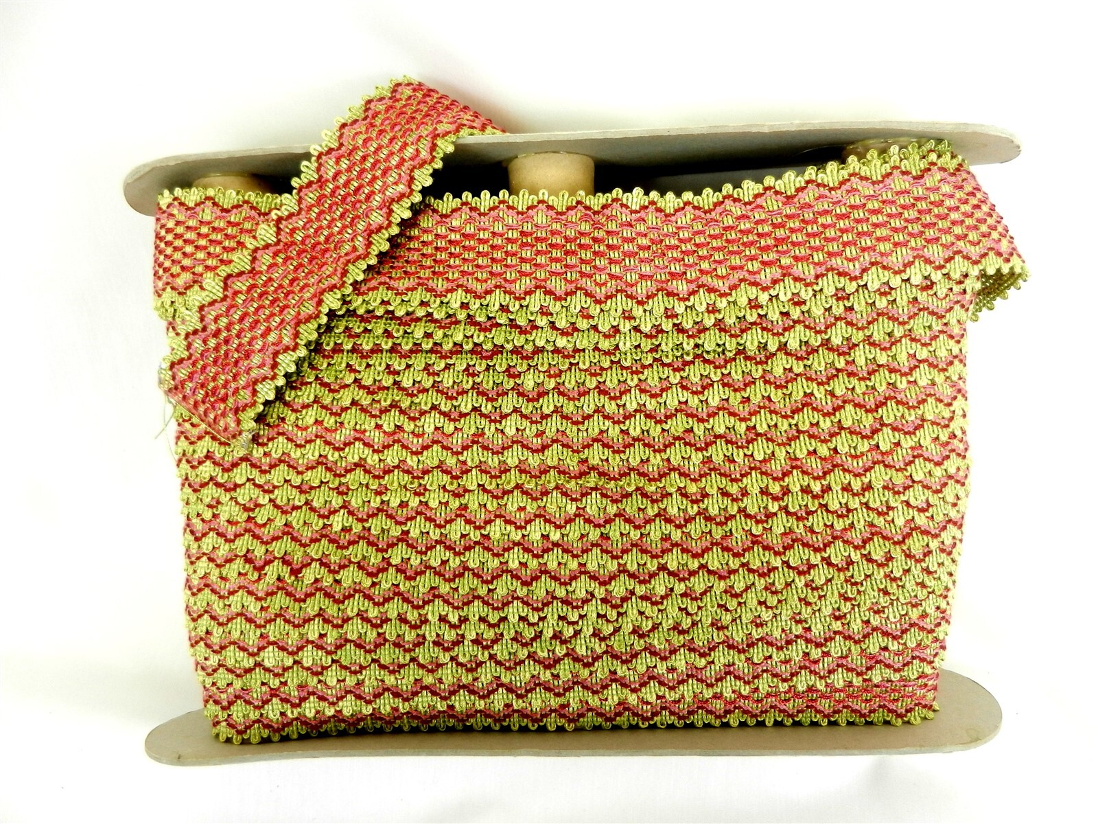 Vtg Parisia Ltd Gold/Red Fabric Trim Huck Woven Stripe Metallic 1 3/4″ BTY T330