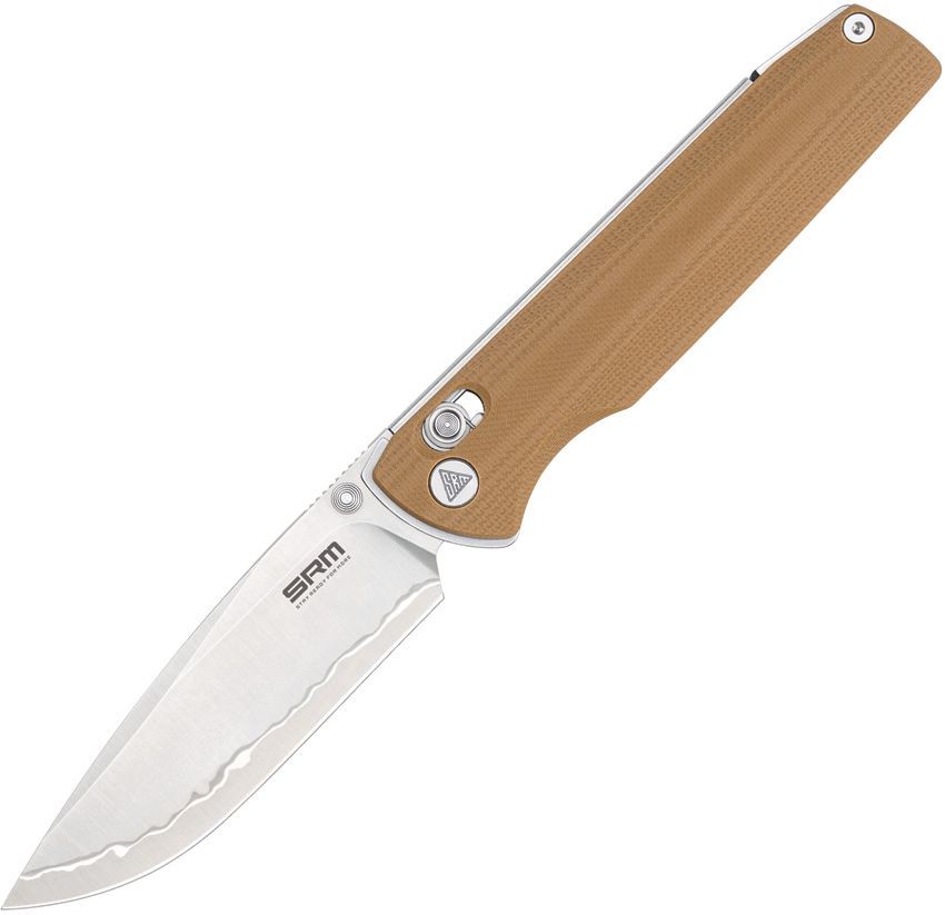 SRM Terrier Folding Knife Tan G10 Handle 140Cr14MoV3Nb Plain Edge SRM258LGW2