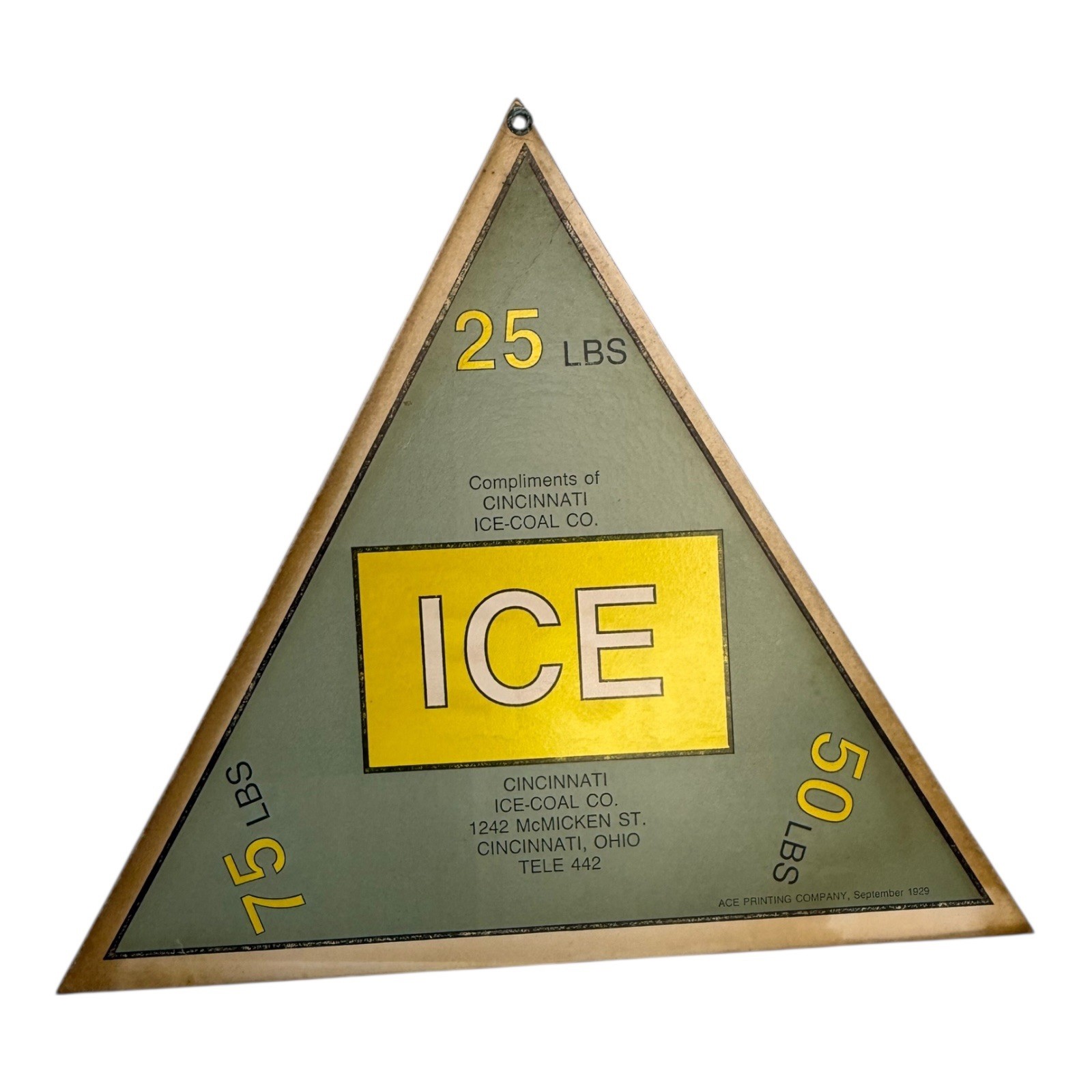 1923 WINDOW ICE SIGN 11” Card-stock Country Store Vintage Advertising Ag