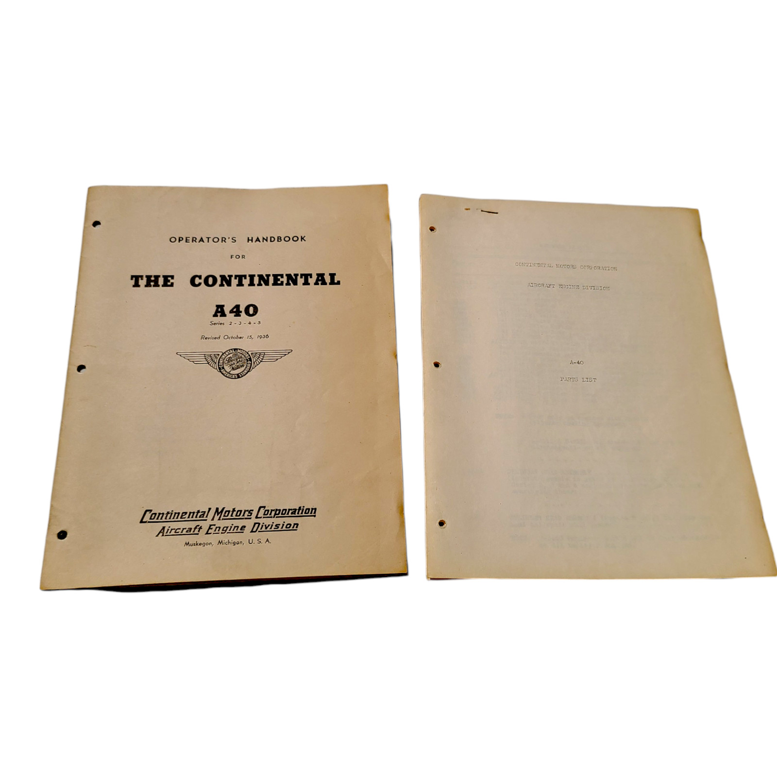 Vintage 1947 L-16A & L-16B PARTS CATALOG Lot of 2