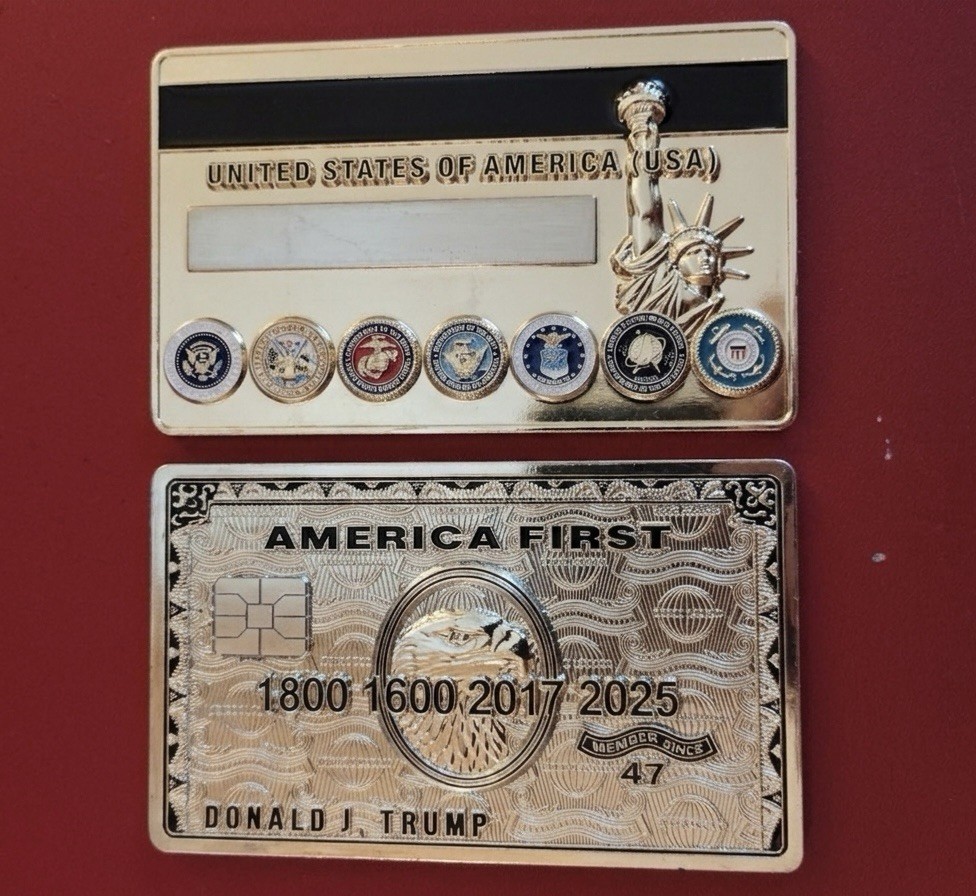 Authentic President Donald J Trump America First Gold Credit Card Challenge Coin