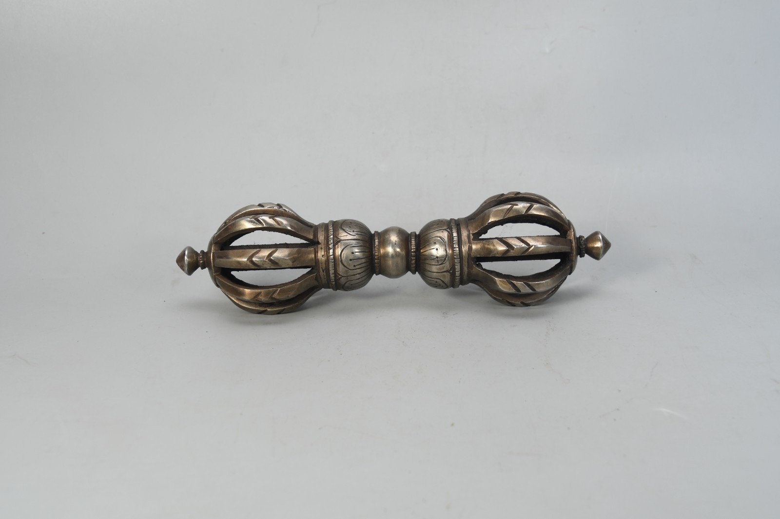 Antique Tibetan Silver Vajra Dorje Thunderbolt Wand Shaman Buddhist Ritual Art