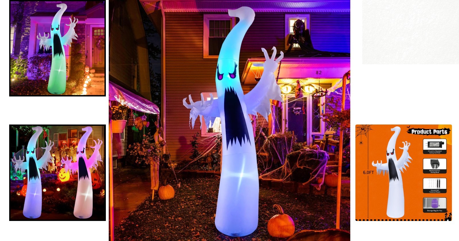 Spooky 6 FT Halloween Ghost Inflatable – Vibrant LED Yard Decoration for Parties