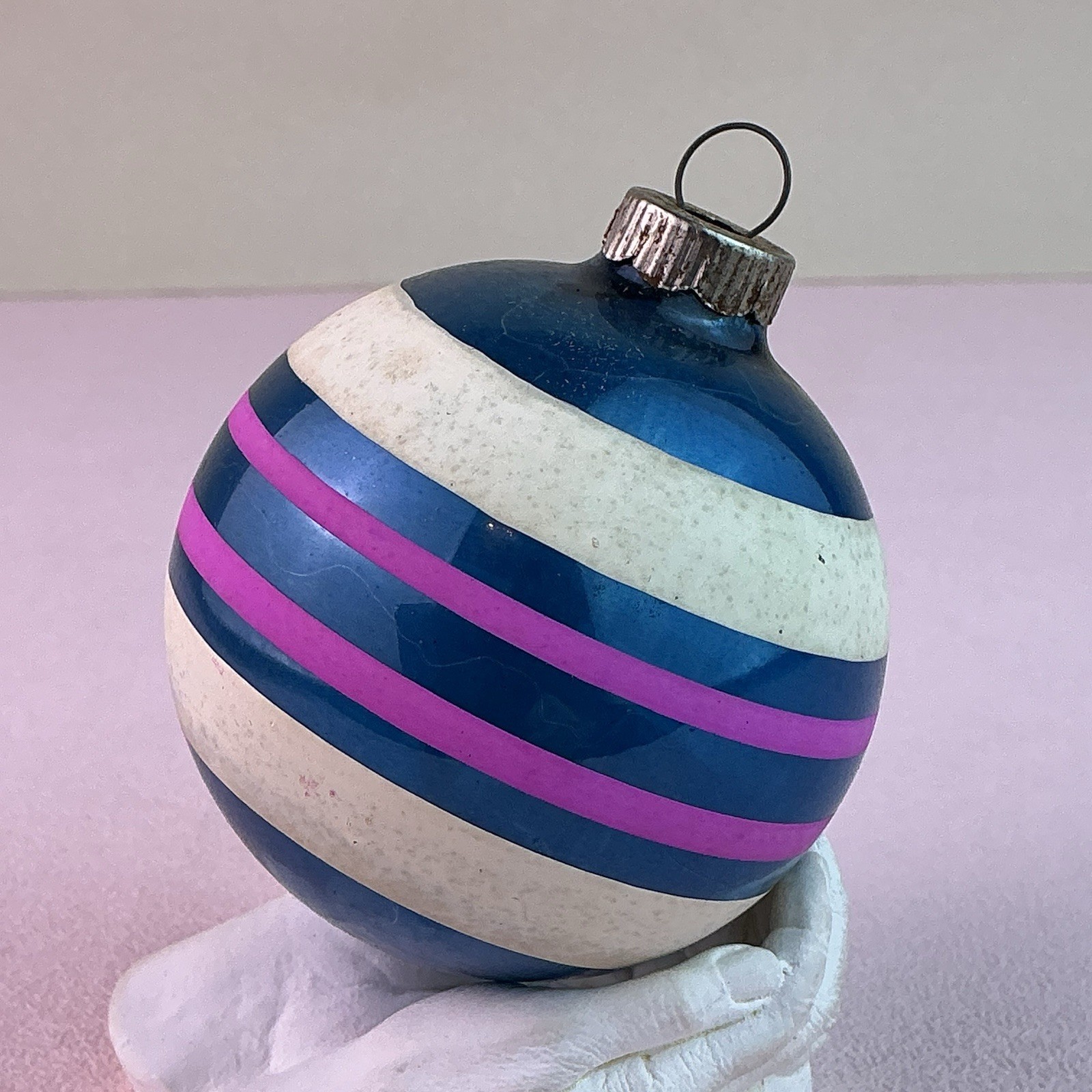 Vintage Shiny Brite Mercury Glass Multi-Color Striped Ornament*U.S.A.*3”H*