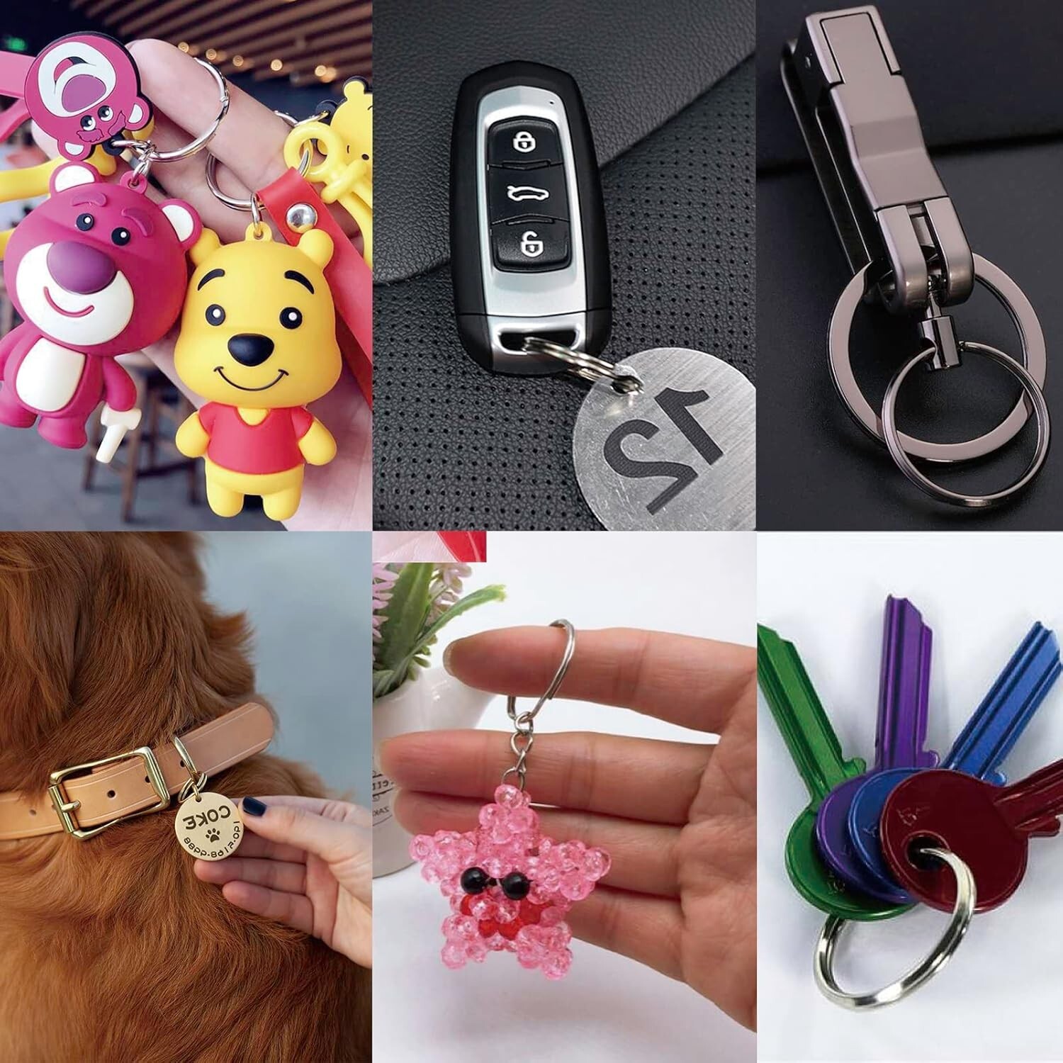 40 Pack Key Ring Keychain Mix 4 Sizes Black Metal Flat Split Key Chains Rings…