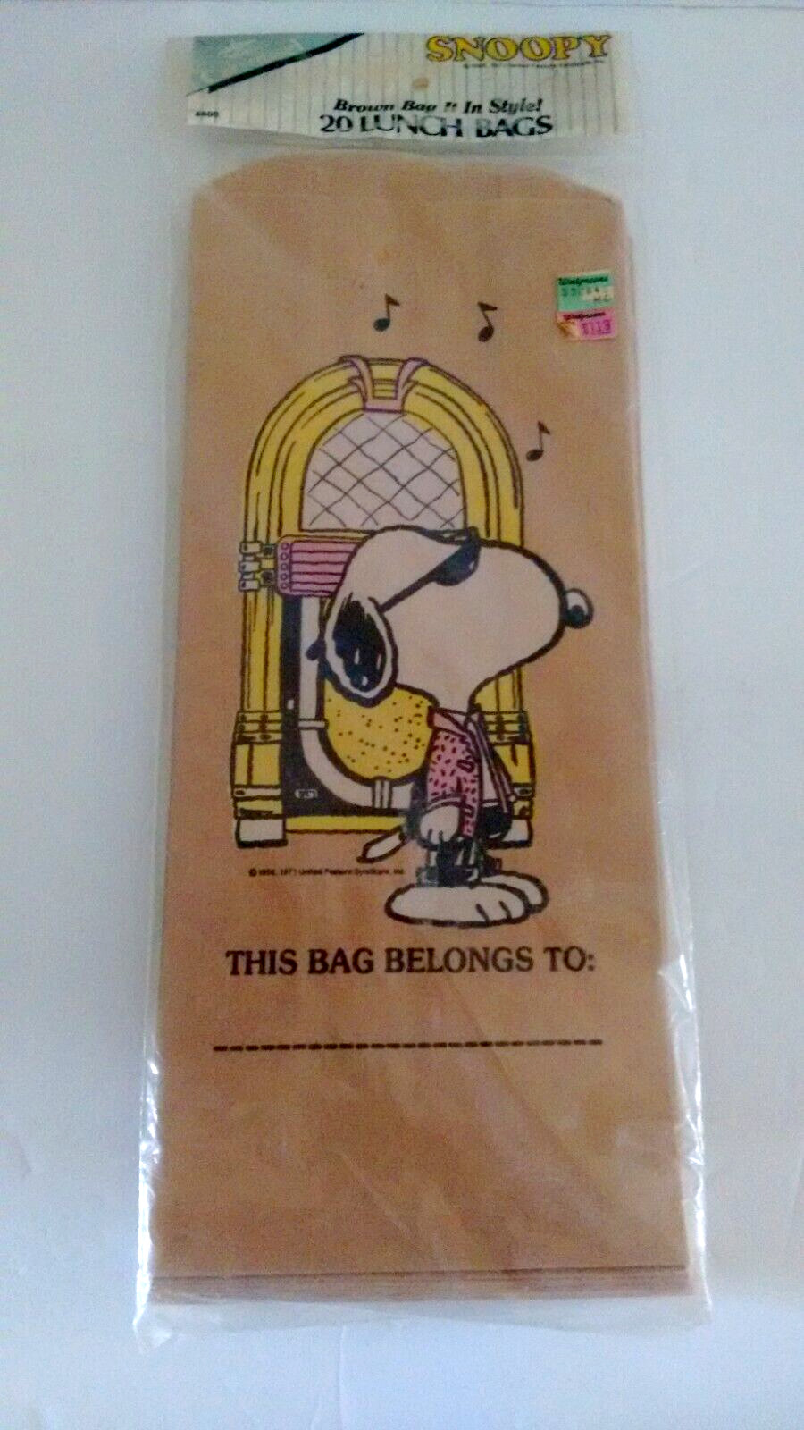 Peanuts Snoopy Vintage 1971 Brown Lunch Bags Single Pack 20 Bags NEW SEALED NOS