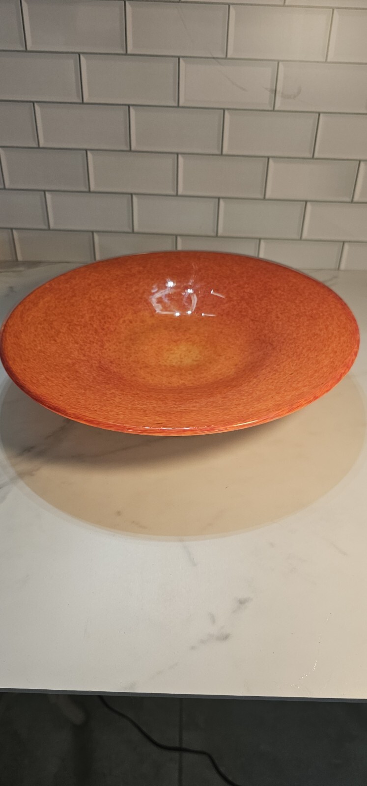 Murano Glass bowl Bright Orange 🍊 White 13 1/2 Inches Wide