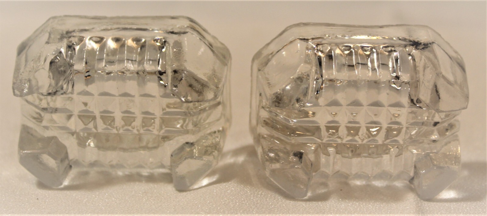 Vintage Footed Rectangular Pressed Glass Salt Cellars Set of Two (2) 1.5″ x 2″