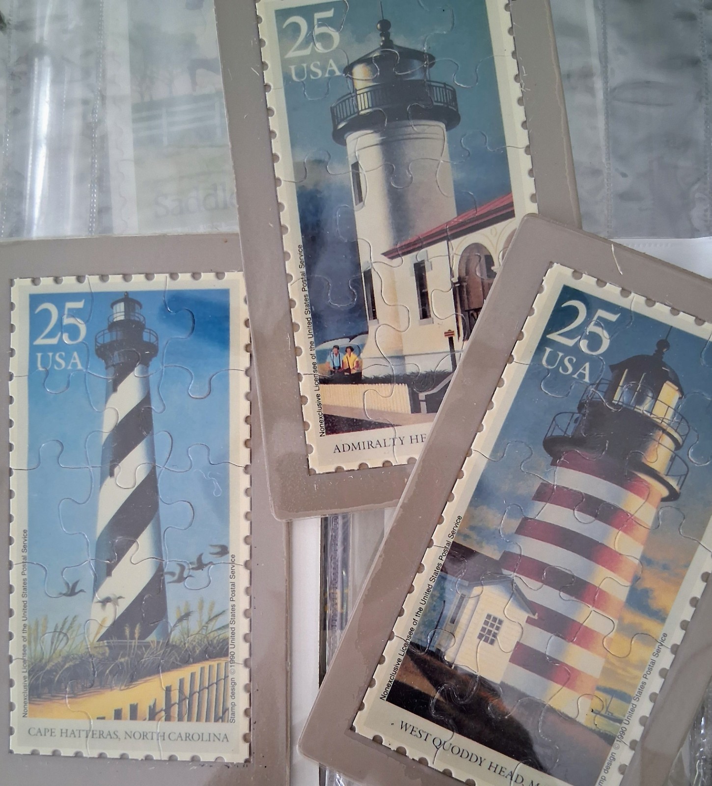130+/- Postcards USPS Stamps: Santas w/Postage, 50 States in Album, Sleeves