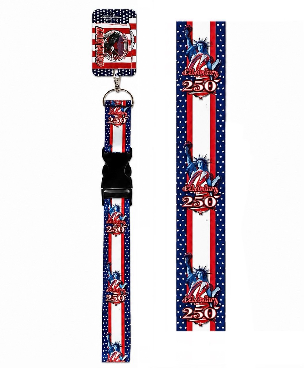 Celebrating 250 Patriotic Lanyard Statue of Liberty US Flag w/ Safety Breakaway