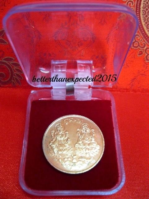 LAXMI-GANESH GANESHA SUBH LABH REVERSE LAXMI YANTRA GOLD POLISHED TOKEN COIN