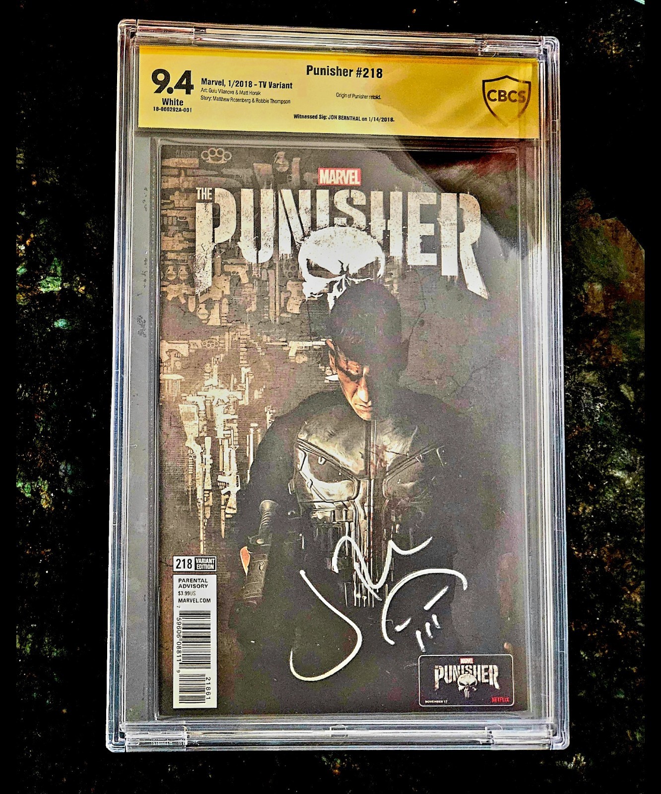 Punisher #218 9.4 Wit. SKETCH & SIGNED Jon Bernthal TV Var. 1st War Machine RARE