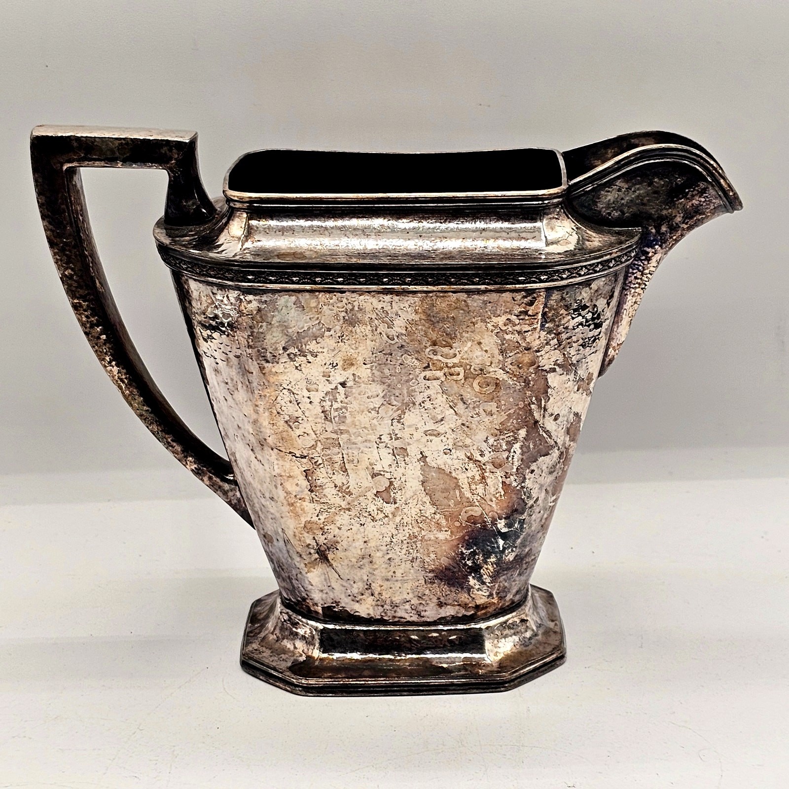 Vintage CSO Inc Hammered Silver Plated Pitcher Art Deco MCM Nickel Water Jug