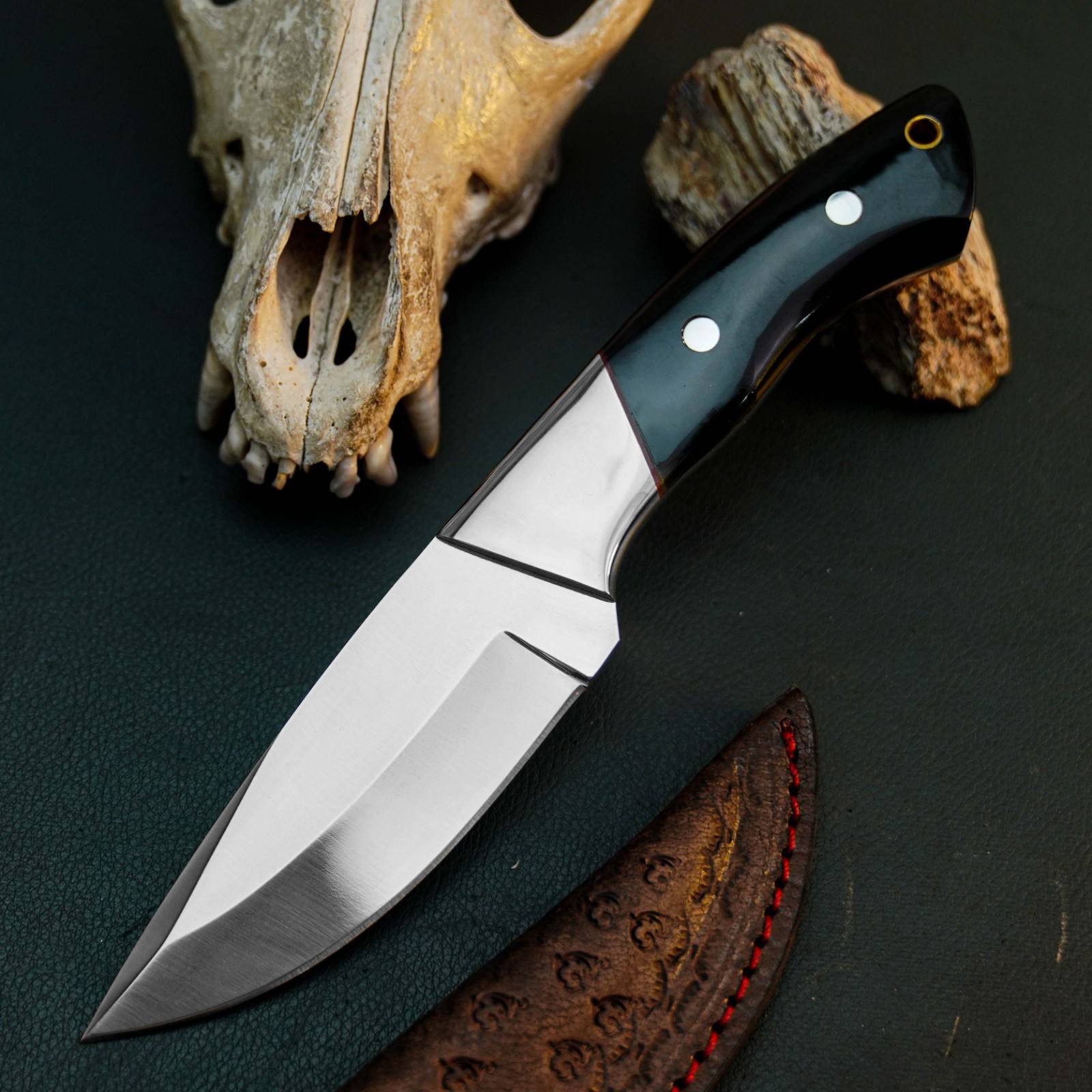 8.7″ Drop Point Skinner Knife Stainless Steel Hunting Blade with Resin Handle