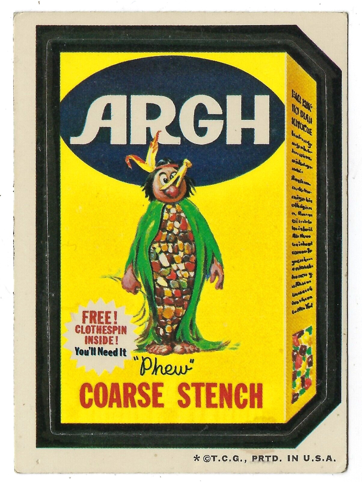1973 Topps Wacky Packages 3rd Series 3 ARGH COARSE STENCH white back vg+ o/c