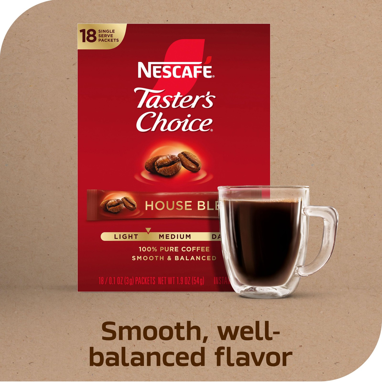NESCAFÉ Taster’s Choice, Instant Coffee 1.9 Ounce (Pack of 8), House Blend