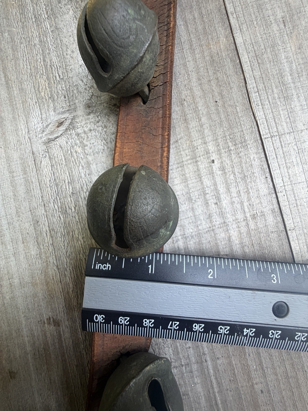 Antique Horse Sleigh Bells Leather Strap 5 Brass Bells 17” Primitive Harness
