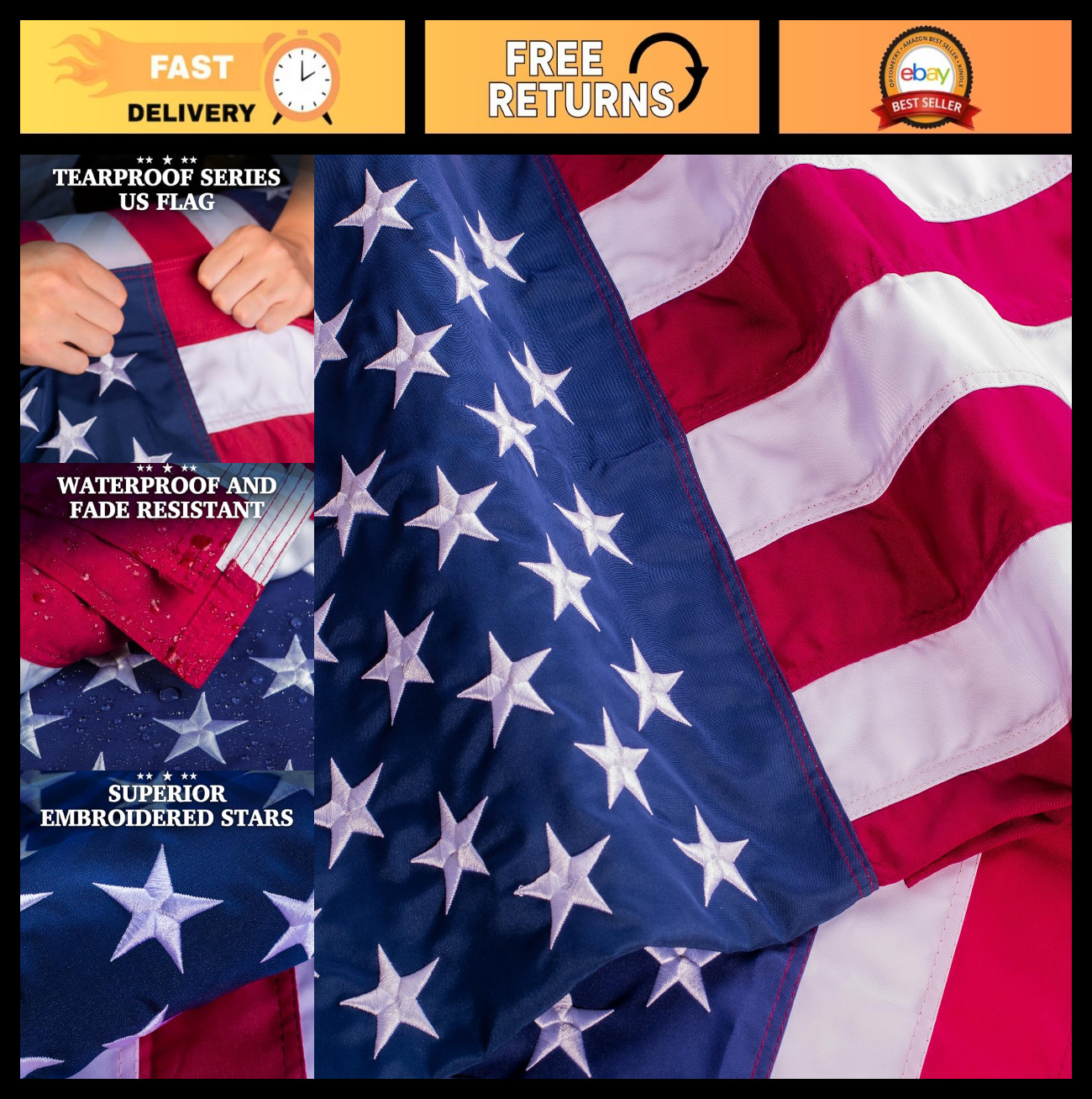 American Flag 5×8 FT for Outside Heavy Duty, Deluxe Spun Polyster, TearProof Ser