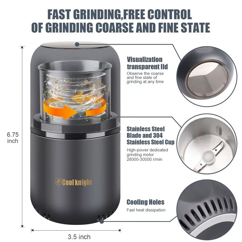Extra Large Capacity Fast Herb Grinder – Electric – Grey – Stainless Steel