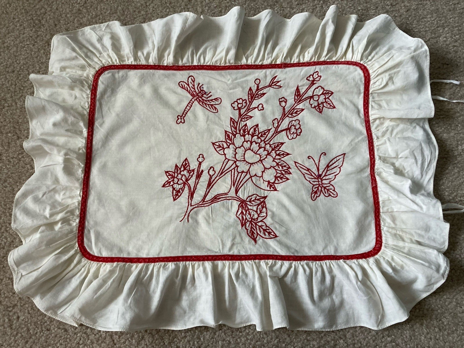 ANTIQUE Red/Turkey Work Small Pillow Sham – 17.5” X 22” – Fits 12.5 X 19” Pillow