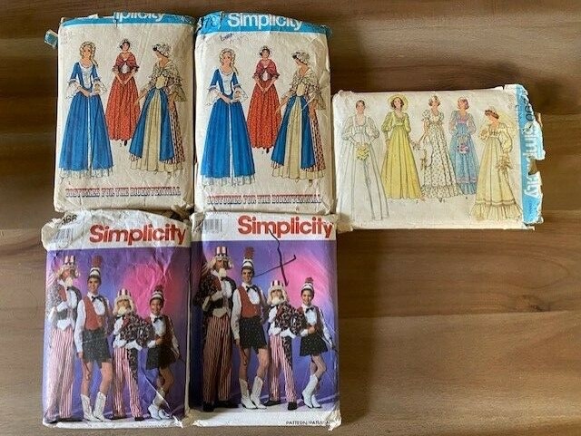Lot of 5 Simplicity BICENTENNIAL costume patterns women men children FREE SHIPP