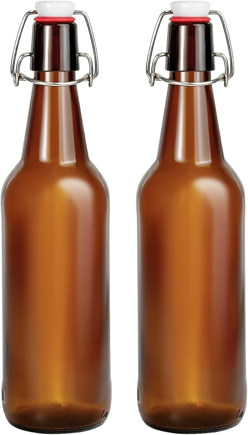 2 Pack Amber Glass Beer Bottles, 16oz Swing Top Glass Bottles with Airtight